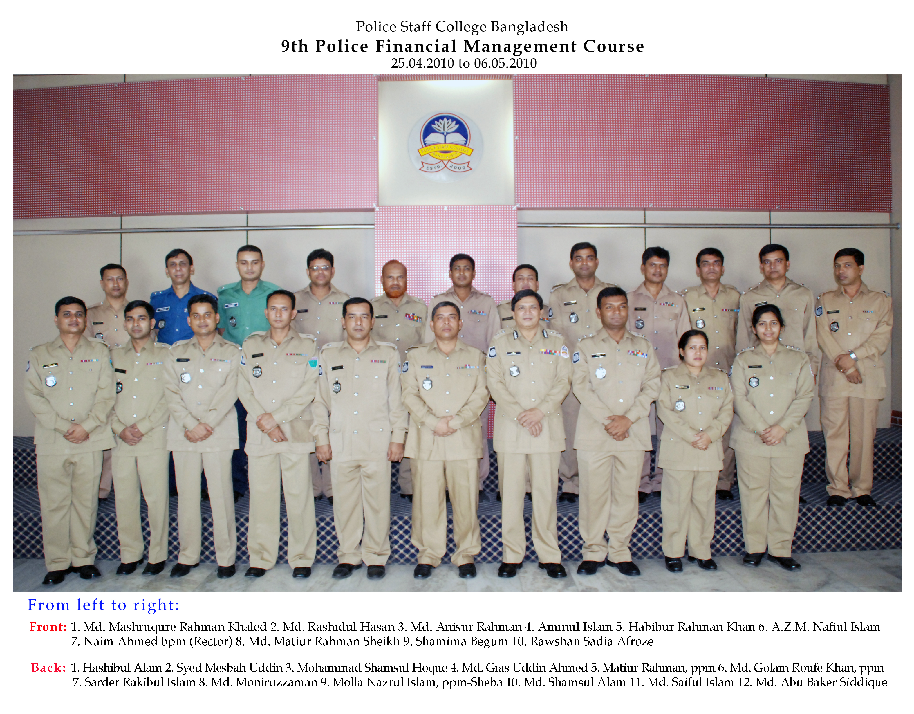 Participant of 9th Police Financial Management Certificate Course. 