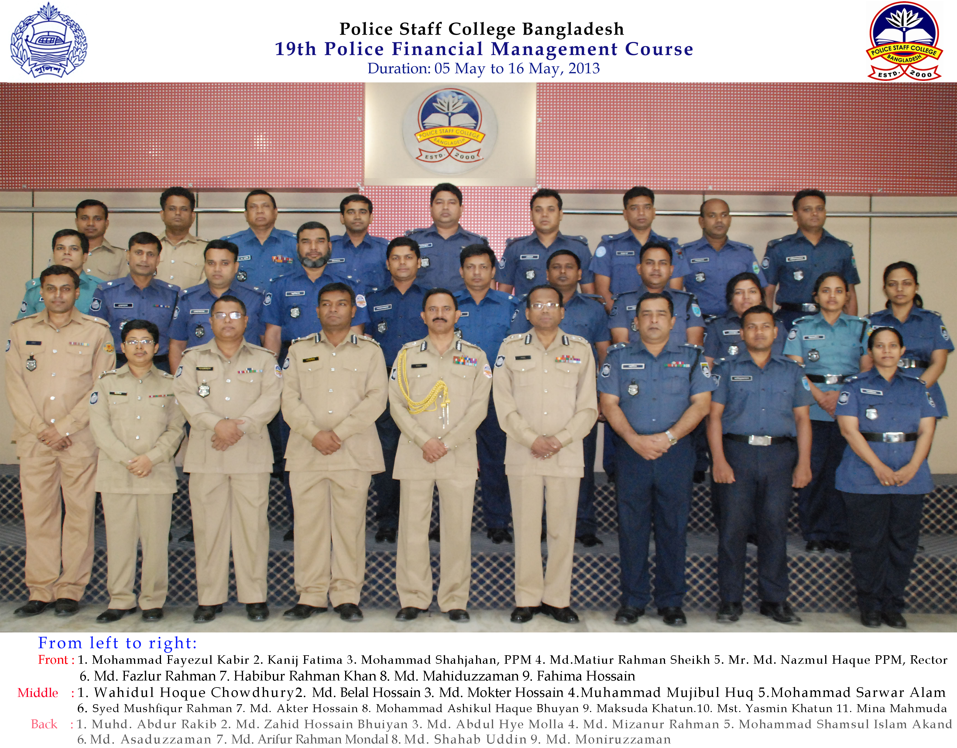 Participant of 19th Police Financial Management Certificate Course. 