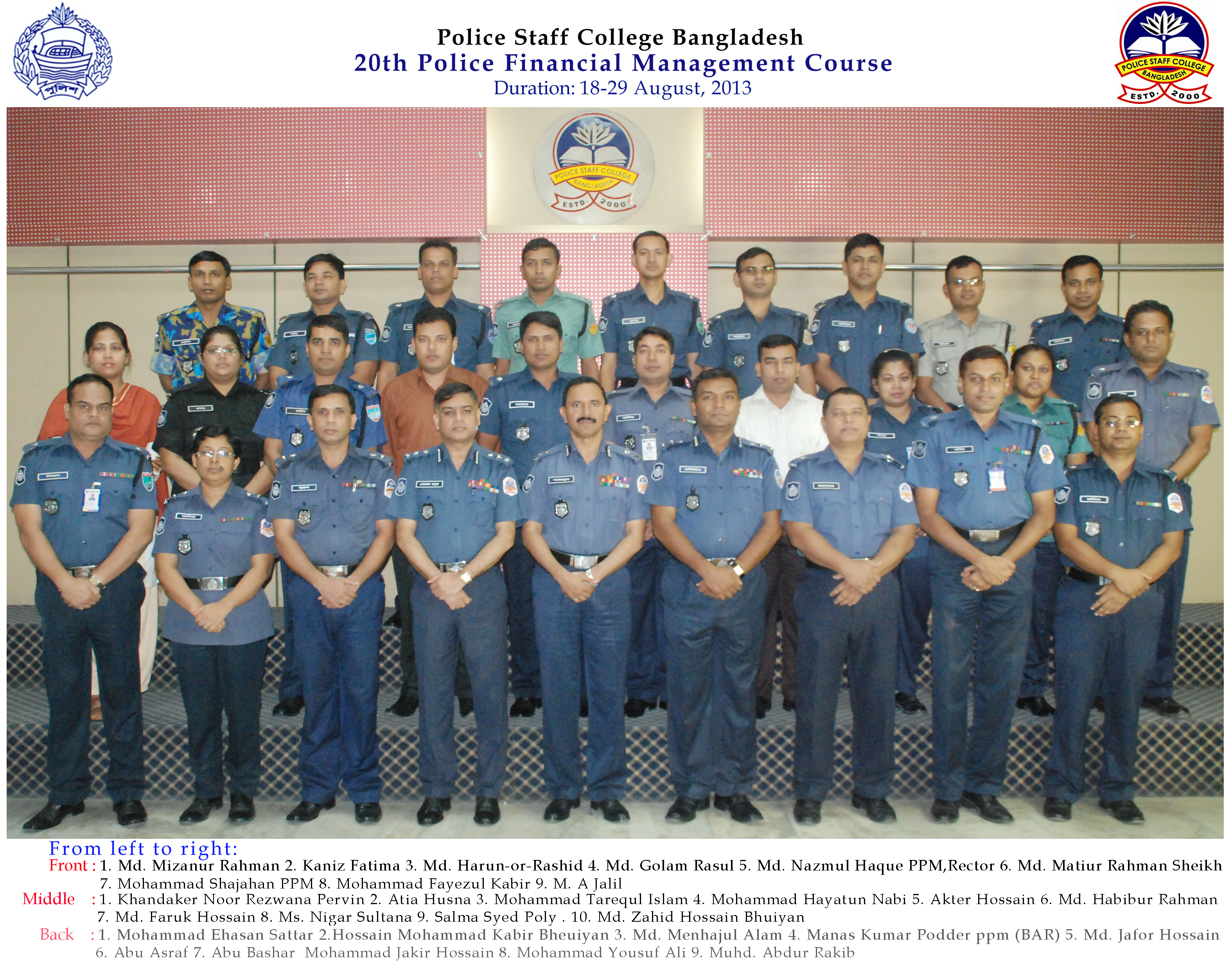 Participant of 20th Police Financial Management Certificate Course. 