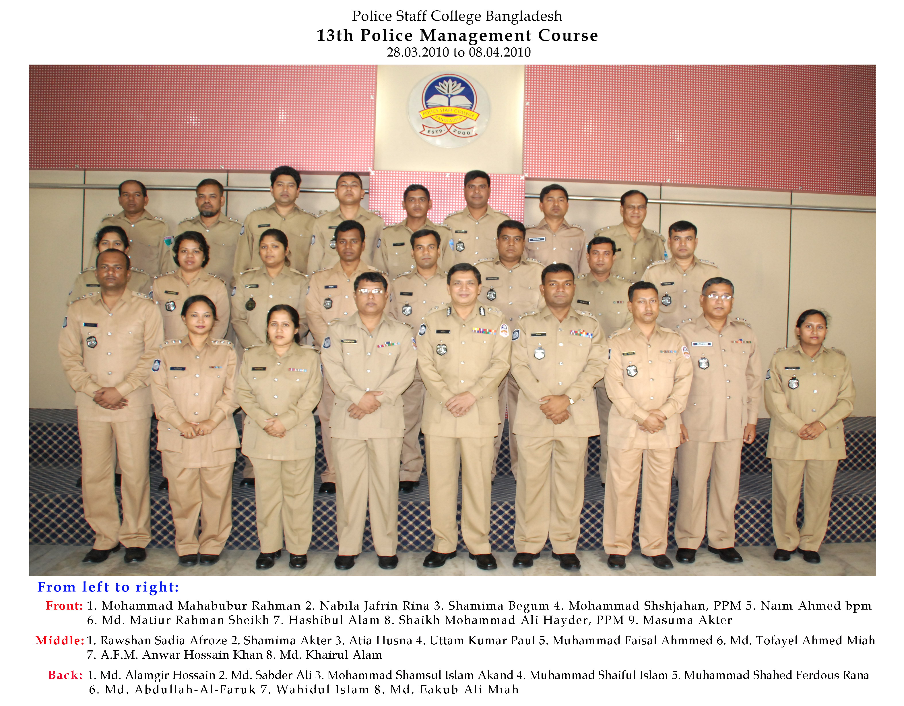 Participant of 13th Police Management Certificate Course. 